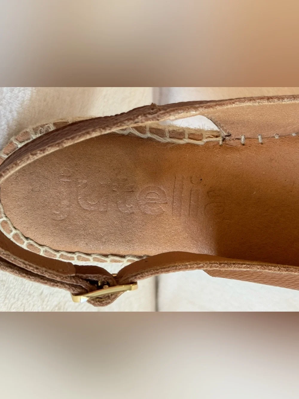 Jutelia Women’s Brown Leather Slingback Flat Espadrille Sandals Size 39 / US 8.5